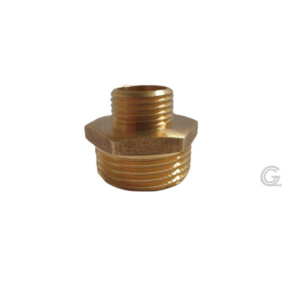 Brass double nipple, reduced - 3/4" x 1/2" - M/M